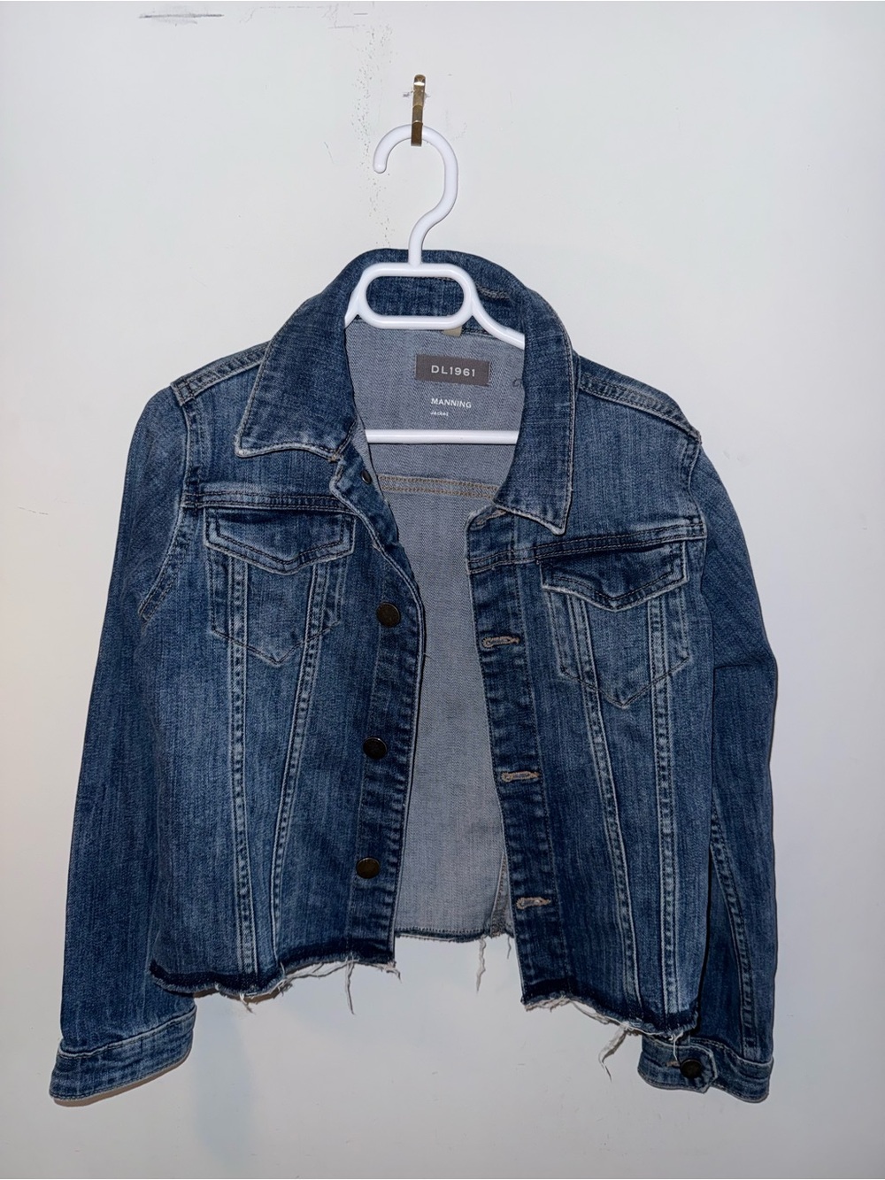DL1961 Dark Blue Cropped Denim Jacket with Raw Hem kids size small
